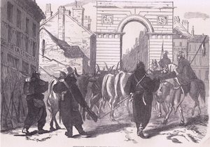 Pruisische foeragerende troepen brengen vee binnen, Cassells Geschiedenis van de oorlog tussen Frankrijk en Duitsland uitgegeven door Cassell and Company Limited, ca. 1890 door German School