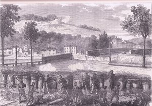 Pruisische redoute die de brug van Sèvres beveelt, Cassells Geschiedenis van de oorlog tussen Frankrijk en Duitsland uitgegeven door Cassell and Company Limited, ca. 1890 door German School