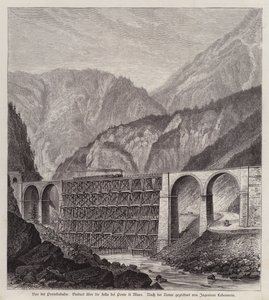 Spoorwegviaduct over de rivier de Fella bij Ponte di Muro, Friuli, Italië door German School