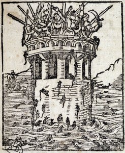 Ratten vallen een toren aan - Duitse gravure 16e eeuw