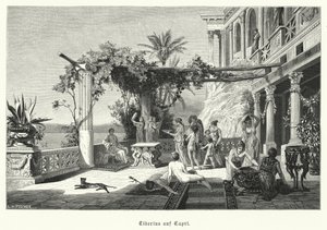 Romeinse keizer Tiberius op het eiland Capri (gravure)