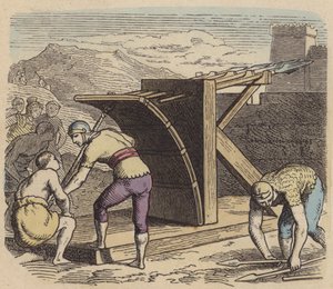 Romeinse ballista (gekleurde gravure) door German School