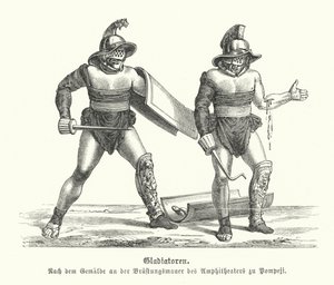 Romeinse gladiatoren (gravure) door German School