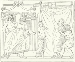 Romeins theaterscène, mogelijk uit Andria, een toneelstuk van Terentius (gravure) door German School