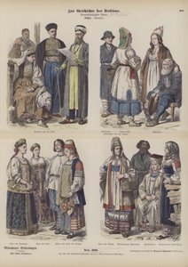 Russische kostuums, eind 19e eeuw (gekleurde gravure) door German School
