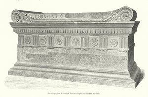 Sarcophagus van Romeinse soldaat en consul Lucius Cornelius Scipio Barbatus in het Vaticaan, Rome (gravure) door German School