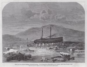 Schoener Germania bij Sabine Island aan de oostkust van Groenland, tweede Duitse Noordpool Expeditie, eind oktober 1869 door German School