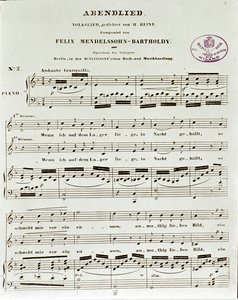 Partituurpagina van Abendlied door Felix Mendelssohn door German School