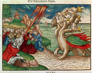 Zevenkoppige slang uit het Boek Openbaring, uit de Lutherbijbel, c.1530 door German School