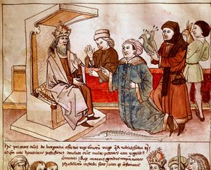 Sigismund I van Luxemburg ontvangt de hulde van onderworpen volkeren (miniatuur uit 