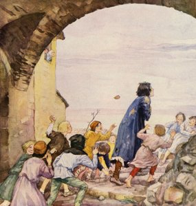 Franciscus beschimpt door kinderen (kleurenlitho) door German School
