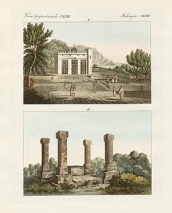 Vreemde gedenktekens in Abessinië (gekleurde gravure) door German School