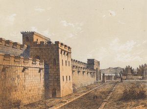 Straat in Pompeii, Campanië, Italië (kleurenlitho)