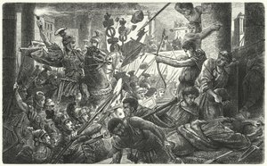 Sulla betreedt Rome met zijn leger, 88 v.Chr. (gravure) door German School