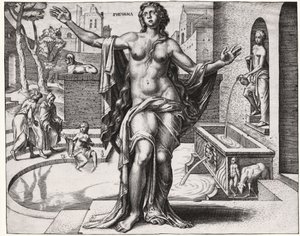 Suzanne in bad (gravure) door German School