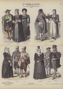 Zwitserse kostuums, midden 17e eeuw (gekleurde gravure) door German School
