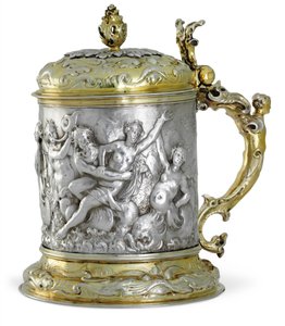 Bierpul, waarschijnlijk Hamburg, ca. 1660 (gedeeltelijk verguld zilver) door German School