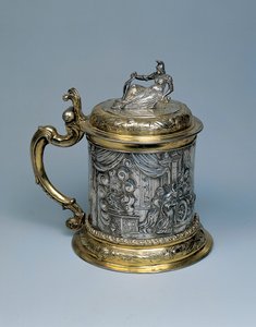Bierpul, het lichaam gejaagd met een scène die Alexander en de legende van de Gordiaanse knoop voorstelt, Danzig, ca. 1680 door German School