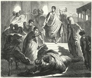 Tarquinius Superbus vermoordt zijn schoonvader, Servius Tullus, om de Romeinse troon te claimen door German School