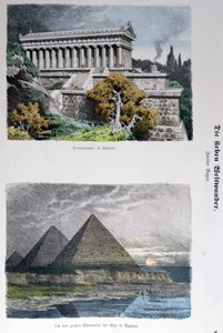 Tempel van Diana in Efeze en de piramides van Gizeh, uit een serie van de Zeven Wereldwonderen gepubliceerd in Munchener Bilderbogen, 1886 door German School