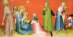 De aanbidding der wijzen met Sint Antonius Abt, 1400-10 door German School