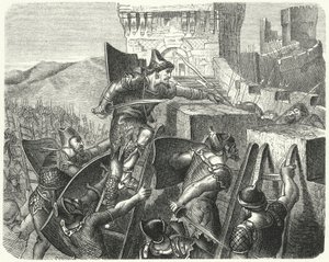 De Babyloniërs bestormen de muren van Jeruzalem (gravure) door German School