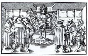 Het hof van een baron, naar een houtsnede in Cosmographie Universelle van Munster, gepubliceerd 1552 door German School