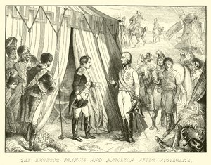 Keizer Frans en Napoleon na Austerlitz door German School