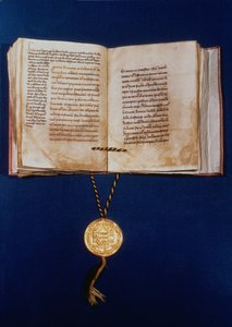 De Gouden Bul van Karel IV, Heilige Roomse Keizer, 1400 (perkament en goud) door German School