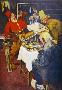 De Magische Tafel en de Gouden Ezel, illustratie van een sprookje door de Gebroeders Grimm