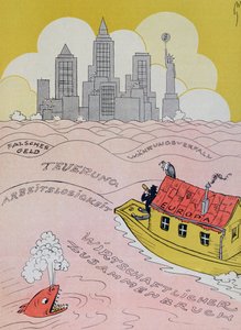 De nieuwe zondvloed in de oude wereld, cartoon verwijzend naar de Europese economische crisis van de jaren 1920, uit Kladderadatsch magazine, Berlijn, 1926 door German School