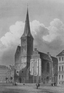 De Nikolaikirche, Berlijn (staalgravure) door German School