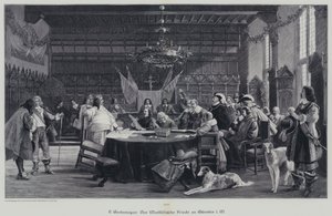 De Vrede van Westfalen die de Dertigjarige Oorlog beëindigt, Münster, Duitsland door German School