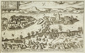 De Stad Tokay Herwonnen van de Turken door Herr Schwendi in 1565, illustratie uit een boek over de Ottomaanse campagnes in Europa, gegraveerd door Paul Furst (ca. 1605-66) door German School