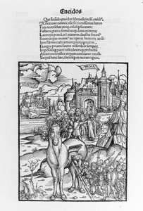 Het paard van Troje. Aeneis. Houtsnede door Sebastian Brant. Straatsburg door German School