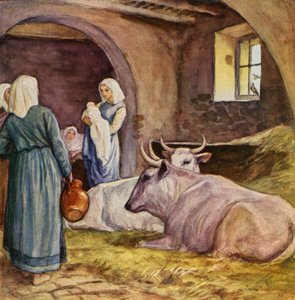 De geboorte van Franciscus (kleurenlitho) door German School