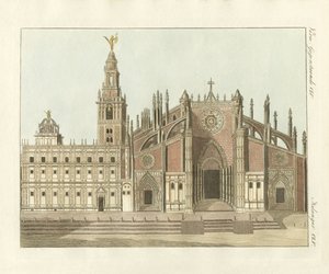 De kathedraal of metropolitane kerk van Sevilla (gekleurde gravure) door German School