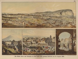 De steden Arica en Arequipa in Peru na de grote aardbeving van 13 augustus 1868 door German School