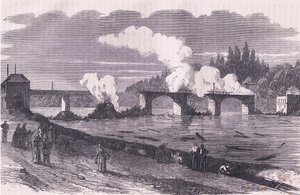 De verdediging van Parijs - het verbranden van de brug van Asnieres, Cassells Geschiedenis van de Oorlog tussen Frankrijk en Duitsland, uitgegeven door Cassell and Company Limited, ca. 1890 door German School
