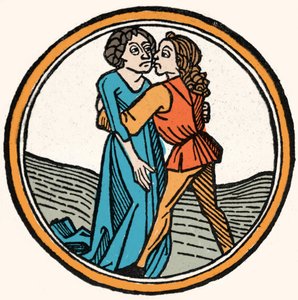 De vier temperamenten: het bloed (warm en vriendelijk). Xylografie, Augsburg 1480