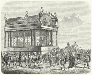 De begrafeniswagen van Alexander de Grote (gravure)