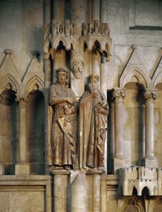 De ridder Ekkard en zijn vrouw Uta (Hermann en Reglindis) Beeldhouwwerk van de Duitse school. 1245 kathedraal van Sint-Pieter en Paulus, Naumburg, Duitsland door German School