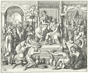 Het huwelijk van Ataulf, koning van de Visigoten, en Galla Placidia, dochter van de Romeinse keizer Theodosius I, 414 (gravure) door German School