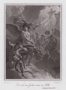 De ziel van Judas op weg naar de hel (gravure) door German School