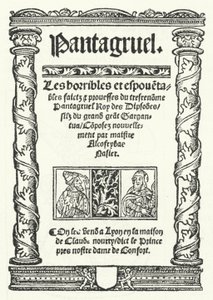 De titelpagina van de oudste bekende editie van Pantagruel, een roman van François Rabelais (gravure) door German School