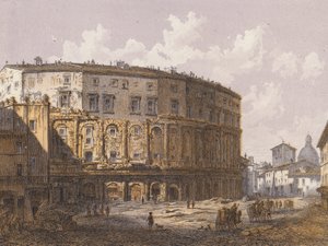 Theater van Marcellus, Rome (kleurenlitho) door German School
