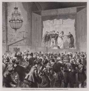 Theatervoorstelling door Franse krijgsgevangenen uit de Frans-Pruisische Oorlog in de Pleissenburg, Leipzig, Duitsland door German School