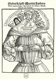 Titelpagina van het pamflet De Zeven Hoofden van Maarten Luther door Johannes Cochlaeus door German School