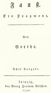 Titelpagina van de eerste editie van Faust, door Johann Wolfgang Von Goethe (gravure) door German School