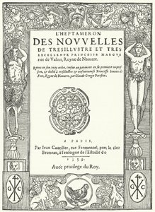 Titelpagina van de eerste editie van De Heptameron, door Marguerite van Navarra (gravure) door German School